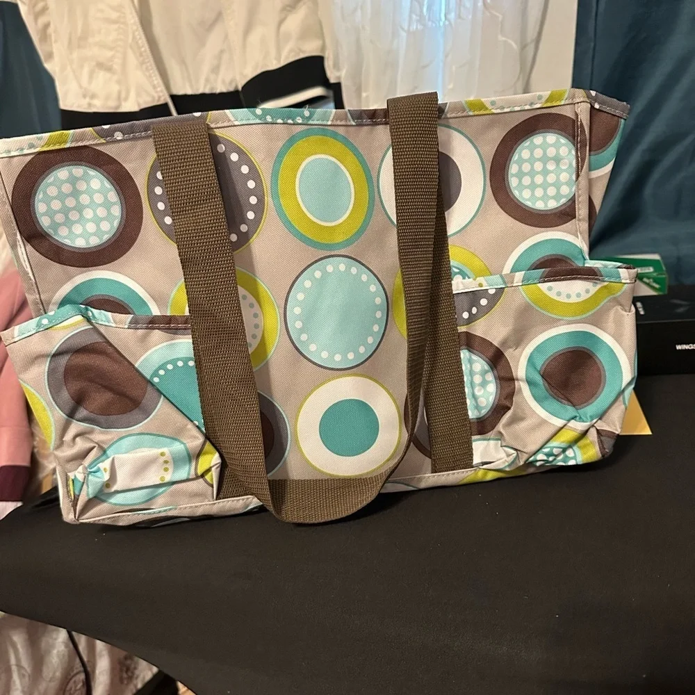 Thirty-One Gray and Lime Pattern Tote
